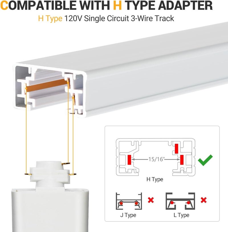 VANoopee 6.6FT H Track Lighting Rails White H Type Track Lighting Kit with Floating Canopy Connector, End Caps, Live End Feeds, I Connectors, Compatible with Single Circuit H Style Track System - Image 4